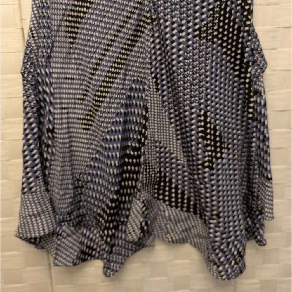 Juicy Couture Blue Geometric Abstract‎ 100% Silk Cap Sleeve Ruffle Dress 10